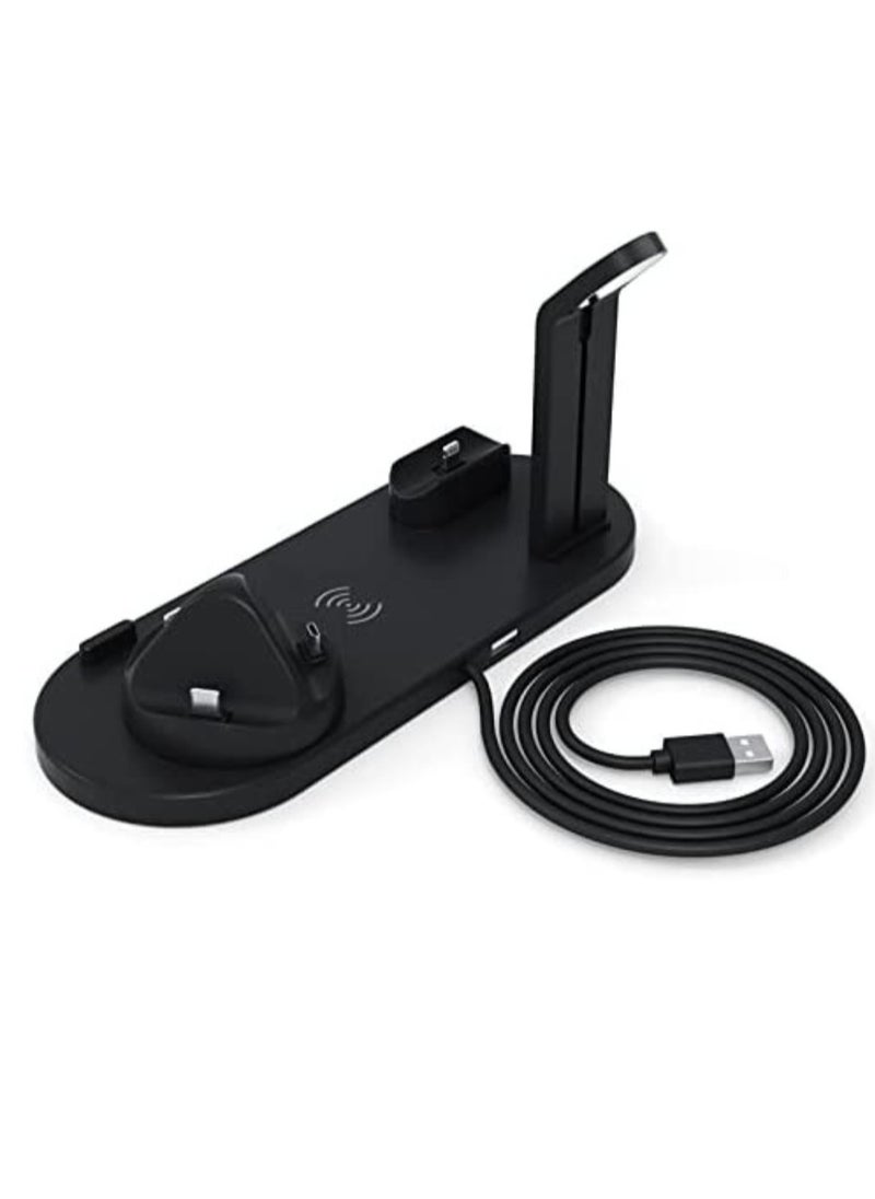 Multi-Function Charging Stand Compatible with iPhone, Android Micro USB & Type-C Phone Wireless 3 in 1 Rotatable Charging Dock - Black