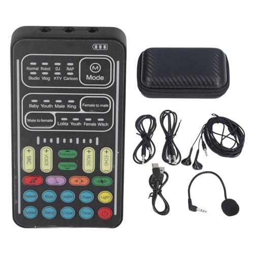 Ashata Audio Mixer, I9 Voice Changer Set Live Sound Card for Live Streaming, Multifunction Portable Recording Mini Sound Card Audio Mixer for Game Anchor Recording Computer (English Version) - Image 1