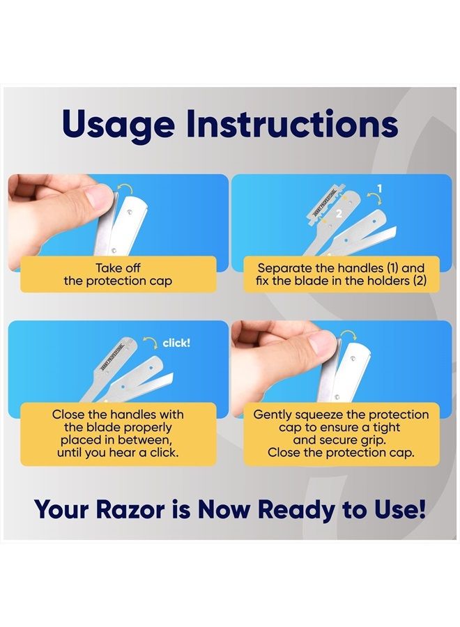 Equinox International Equinox Professional Straight Edge Razor with 100 Single Derby Blades 100% Stainless Steel Razor and Blades - Close Shaving Men's Manual Shaver - Disposable Blades -Barber Straight Razor Kit - Silver - Image 3