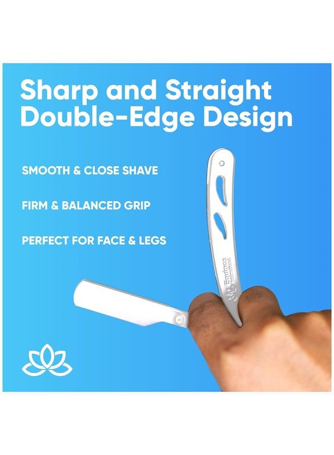 Equinox International Equinox Professional Straight Edge Razor with 100 Single Derby Blades 100% Stainless Steel Razor and Blades - Close Shaving Men's Manual Shaver - Disposable Blades -Barber Straight Razor Kit - Silver - Image 4