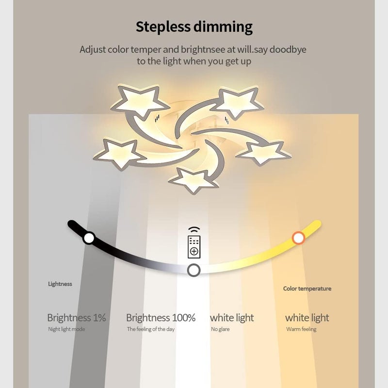 Riserva Dimmable LED Ceiling Light, 50W 6000LM Modern Ceiling Light with Remote Control/APP, 3000-6500K Φ70cm, 5 Star Acrylic Chandelier for Bedroom, Living Room - Image 2