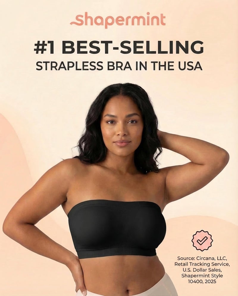 SHAPERMINT Strapless Bras for Women - Bandeau Bra, Small to Plus Size Bras for Women, Strapless Top Black - Image 4