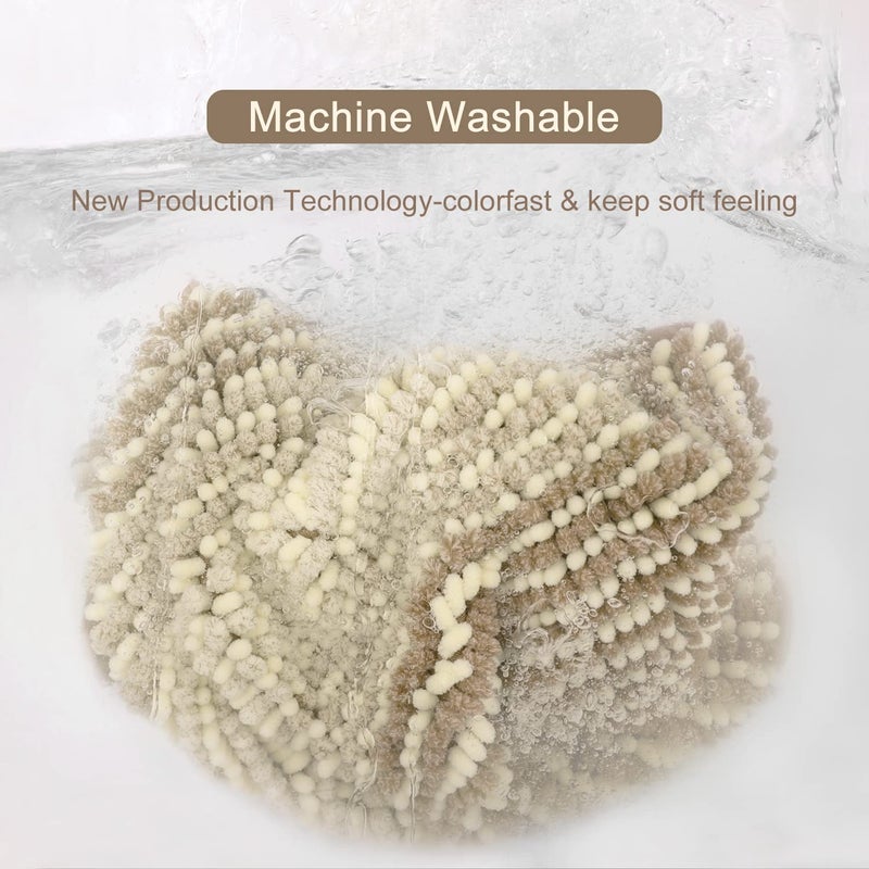 BSICPRO Large Bathroom Rugs  Bath Mat Rug for Bathroom Non Slip 20 x 47 Inches Water Absorbent Chenille Bathroom Runner Rugs Floor Mats Machine Washable (Light Taupe and Cream) - Image 2