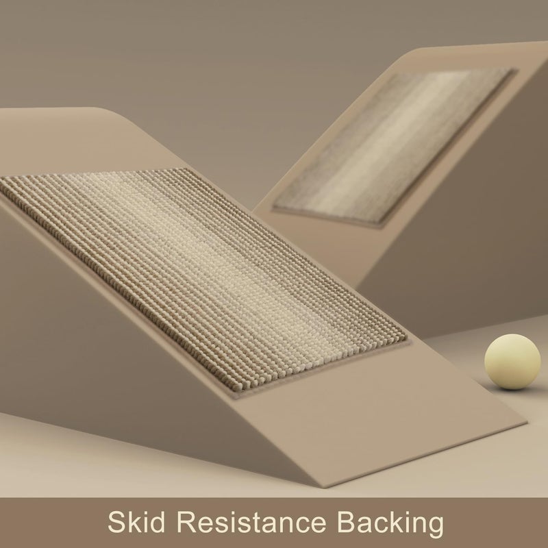 BSICPRO Large Bathroom Rugs  Bath Mat Rug for Bathroom Non Slip 20 x 47 Inches Water Absorbent Chenille Bathroom Runner Rugs Floor Mats Machine Washable (Light Taupe and Cream) - Image 3