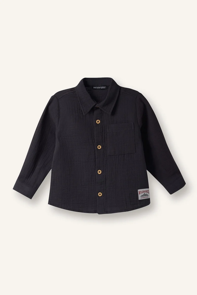 ديفاكتو Boy Polo Collar Muslin Long Sleeve Shirt
