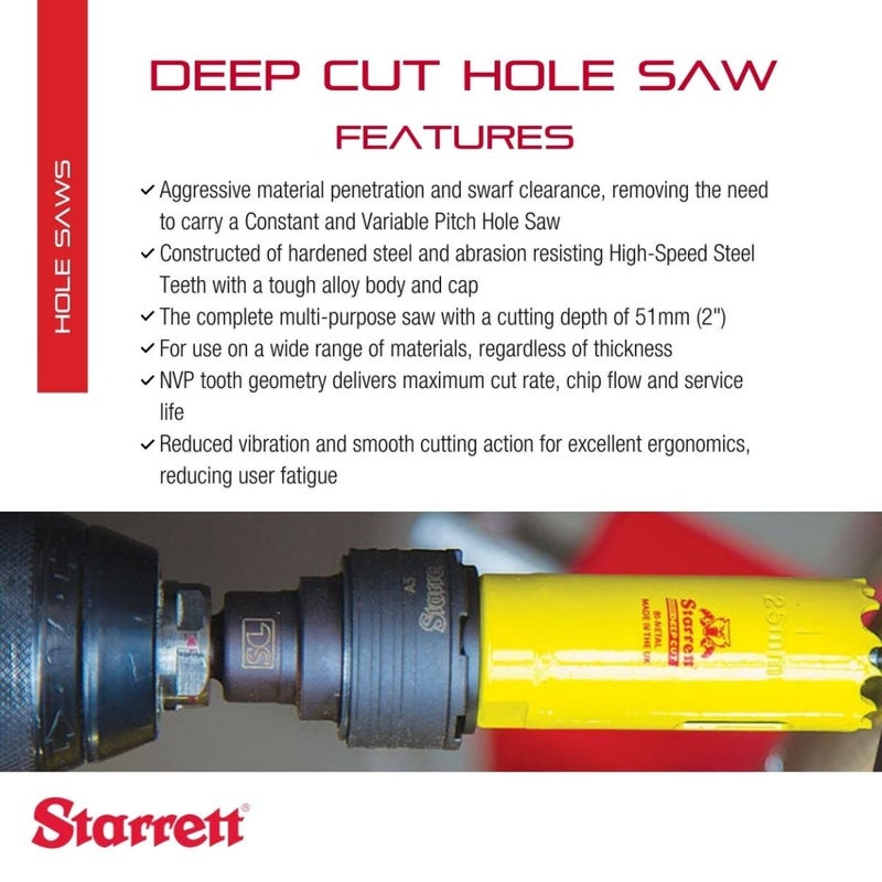 Starrett Starrett BiMetal Deep Cut Hole Saw with Arbor and Abrasion Resistant HSS Teeth  Ideal for Cutting Metal Steel and Wood  1116 27MM Diameter 2 Depth  ADCH0116  - Image 2
