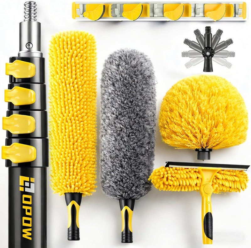 Opow 25 Foot High Ceiling Duster Kits with 5-18ft Heavy Duty Extension Pole, High Reach Duster for Cleaning,Microfiber Feather Duster,Cobweb Duster,Ceiling Fan Duster,Window Squeegee & Cleaner - Image 1