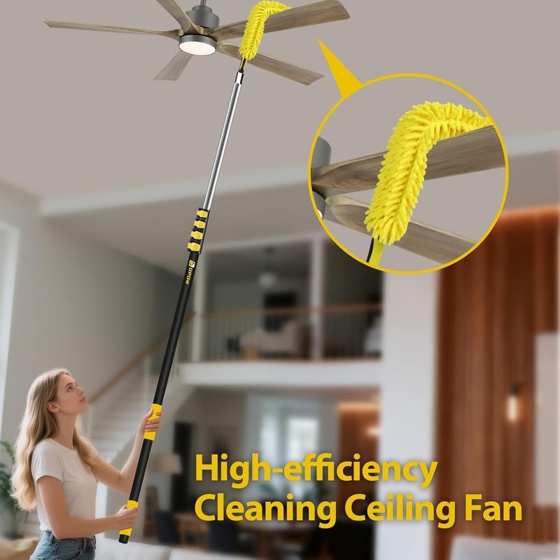 Opow 25 Foot High Ceiling Duster Kits with 5-18ft Heavy Duty Extension Pole, High Reach Duster for Cleaning,Microfiber Feather Duster,Cobweb Duster,Ceiling Fan Duster,Window Squeegee & Cleaner - Image 4