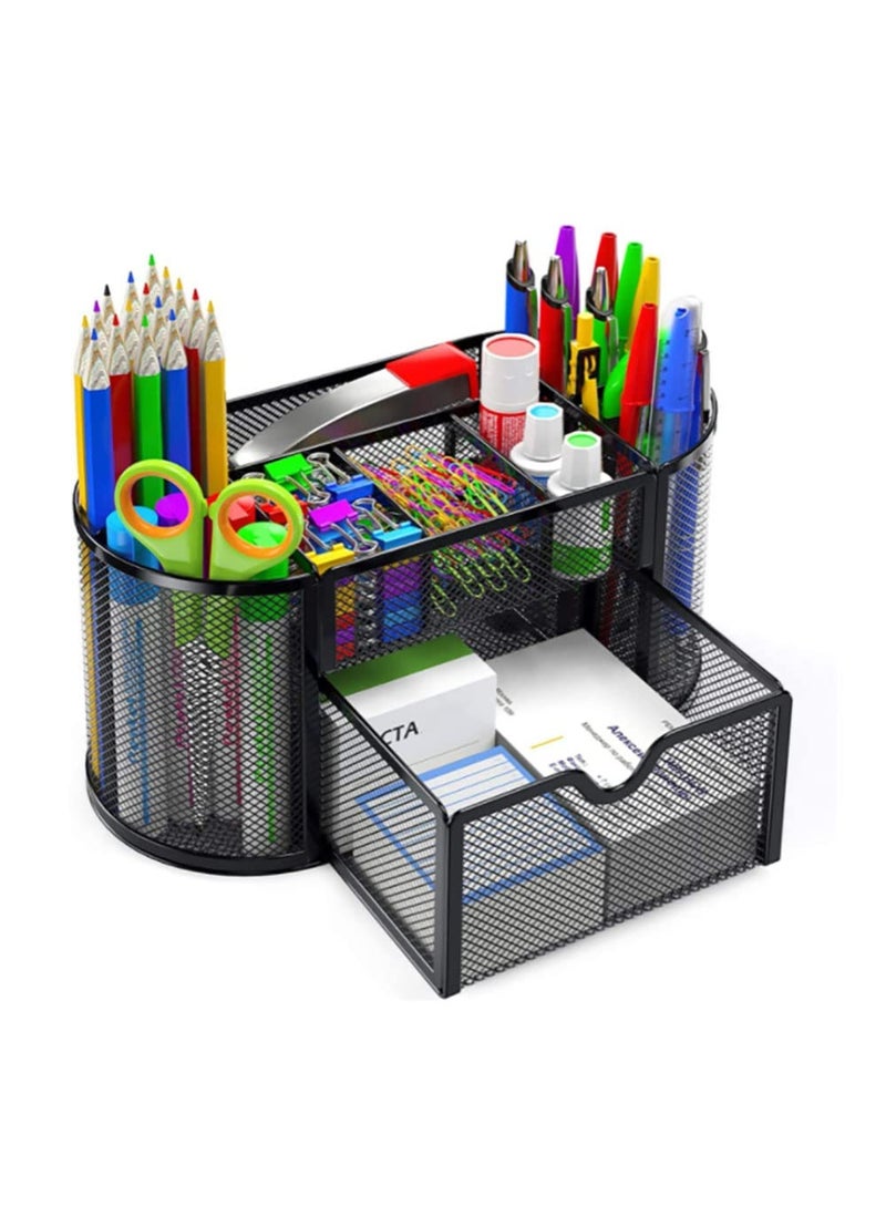 عام منظم مكتب شبكي متعدد الوظائف، حامل أقلام وأدوات مكتبية للمكتب، المنزل، المدرسة، الفصل الدراسي (6 أقسام ودرج واحد). - Image 2