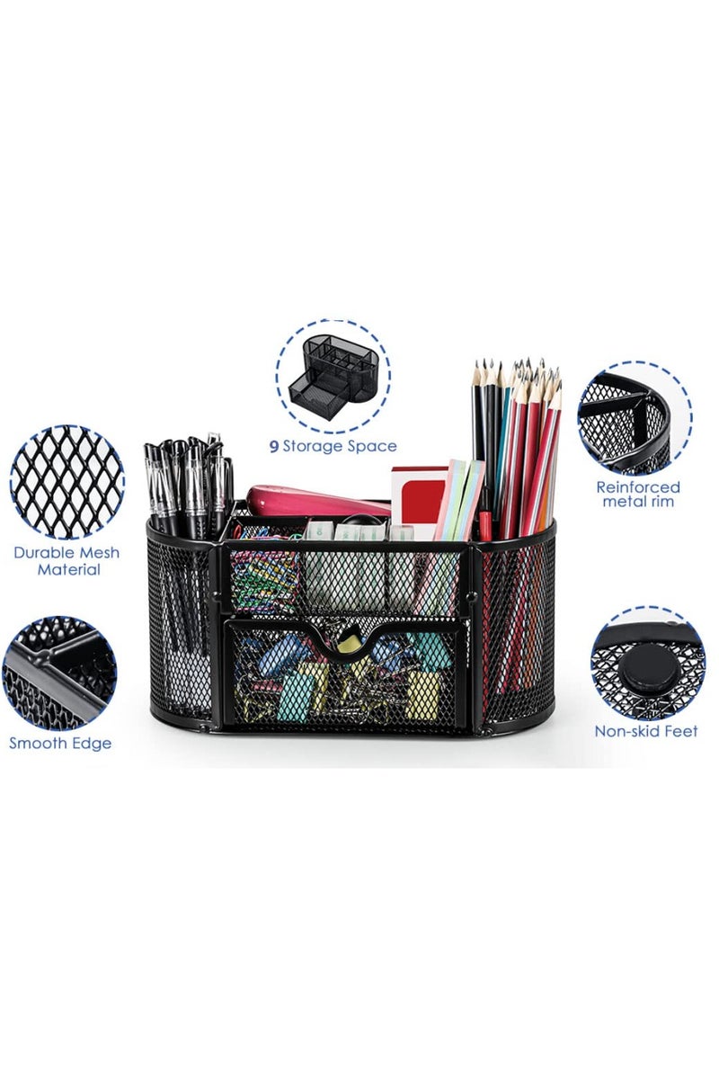 عام منظم مكتب شبكي متعدد الوظائف، حامل أقلام وأدوات مكتبية للمكتب، المنزل، المدرسة، الفصل الدراسي (6 أقسام ودرج واحد). - Image 4