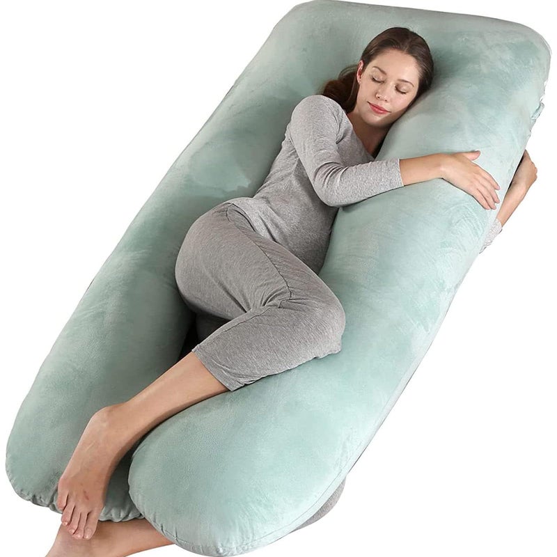 Amagoing 55 inches Pregnancy Pillows for Sleeping U Shaped Maternity Full Body Pillow for Pregnant Women with Hip Leg Back Belly Support Washable Velvet Cover Included Mint Green