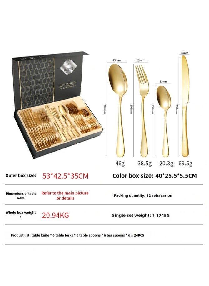 wowofa 24 piece cutlery set dishwasher safe gold cutlery gift box includes fork, spoon, knife, coffee spoon suitable for family gatherings, birthday parties  - Image 2