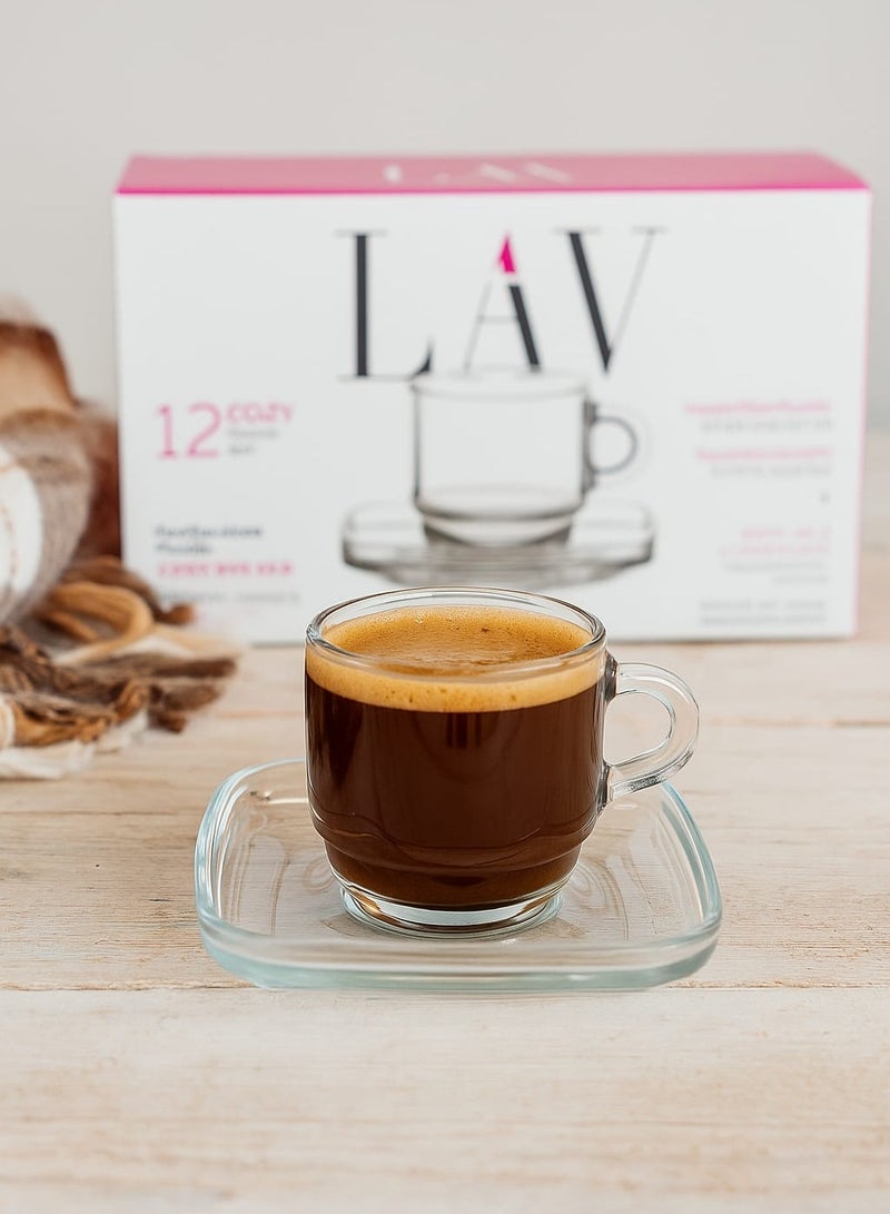 لاف طقم أكواب وصحون قهوة زجاجي شفاف - 12 قطعة 91مل - Image 1