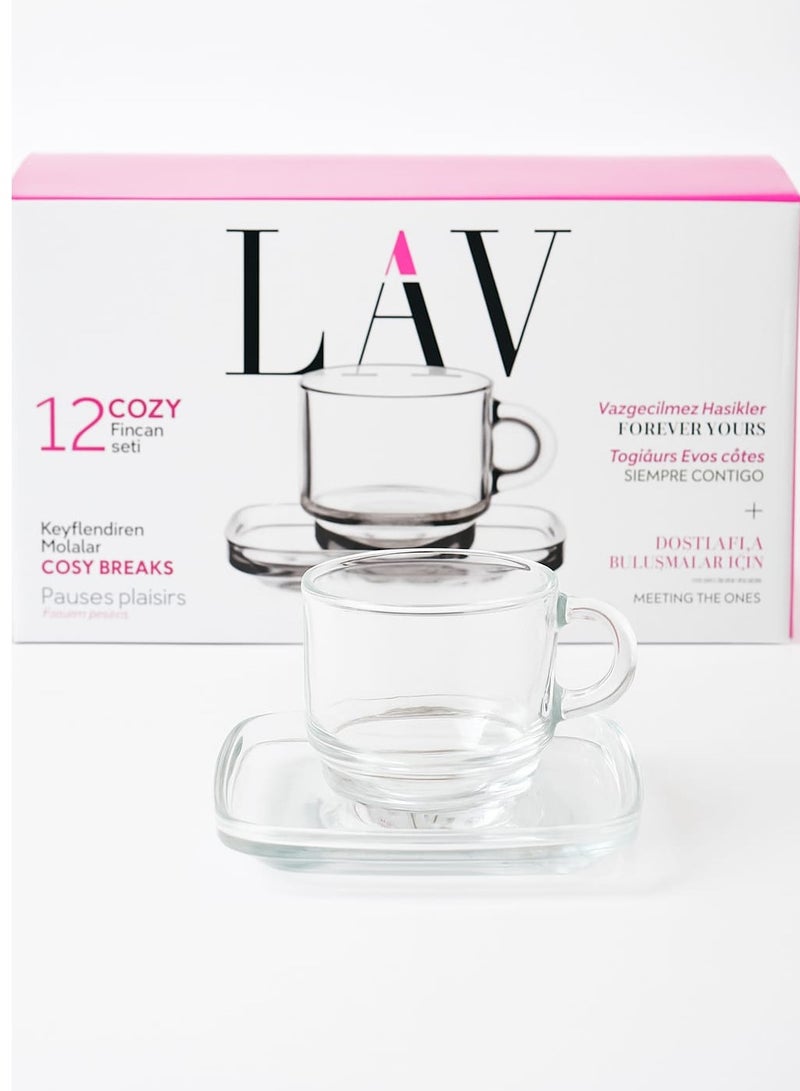 لاف طقم أكواب وصحون قهوة زجاجي شفاف - 12 قطعة 91مل - Image 2