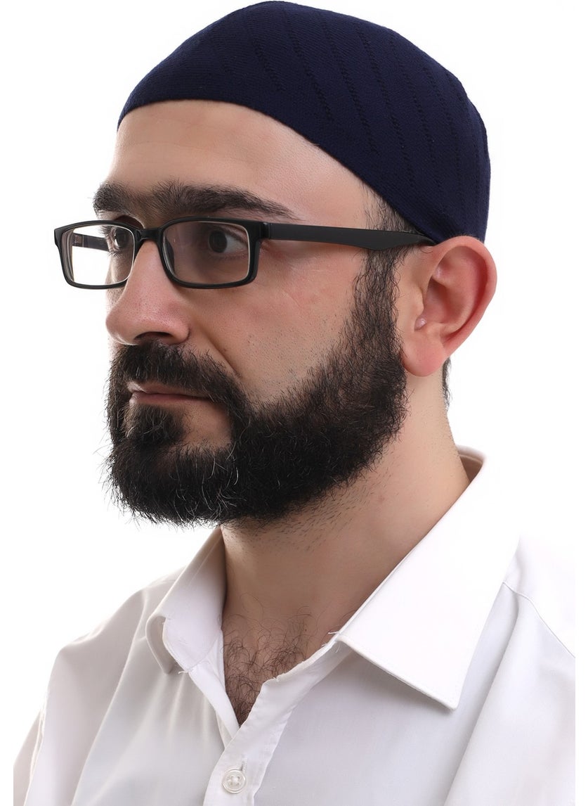İhvan Ihvan Navy Blue Winter Cross Patterned Woven Skullcap  - Image 1
