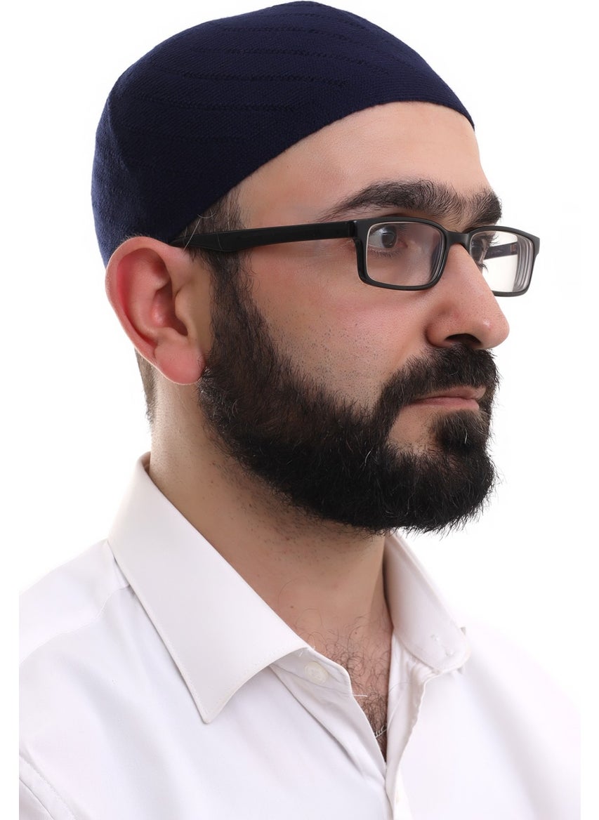 İhvan Ihvan Navy Blue Winter Cross Patterned Woven Skullcap  - Image 2