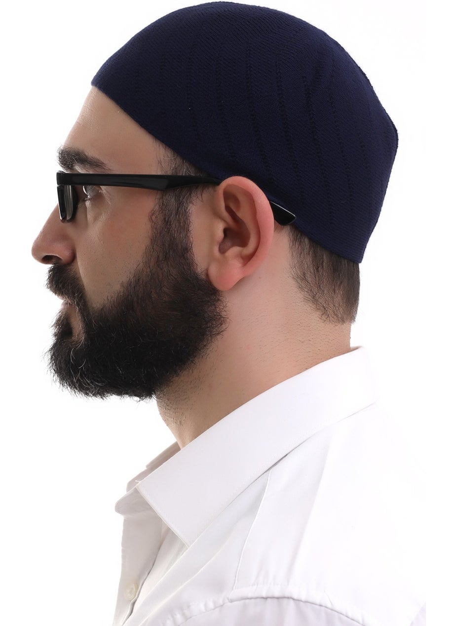 İhvan Ihvan Navy Blue Winter Cross Patterned Woven Skullcap  - Image 3