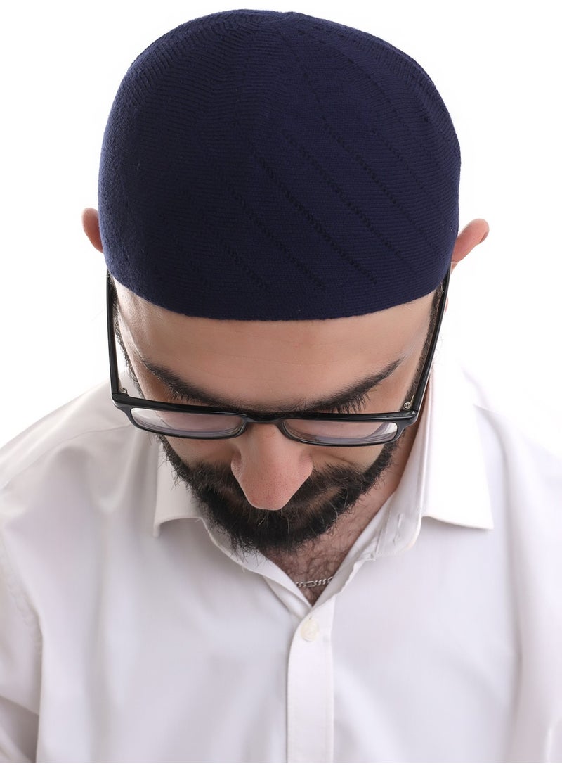 İhvan Ihvan Navy Blue Winter Cross Patterned Woven Skullcap  - Image 5