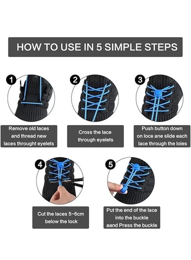 واي جيه 2 أزواج لا ربطة أحذية مرنة للبالغين الأطفال، جولة قفل قوي أربطة أحذية بدون رأس، سلاسل سريعة قابلة للتعديل - Image 4