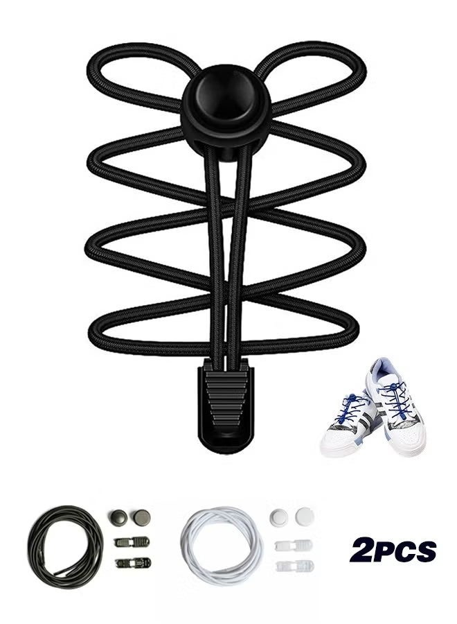 واي جيه 2 أزواج لا ربطة أحذية مرنة للبالغين الأطفال، جولة قفل قوي أربطة أحذية بدون رأس، سلاسل سريعة قابلة للتعديل - Image 1