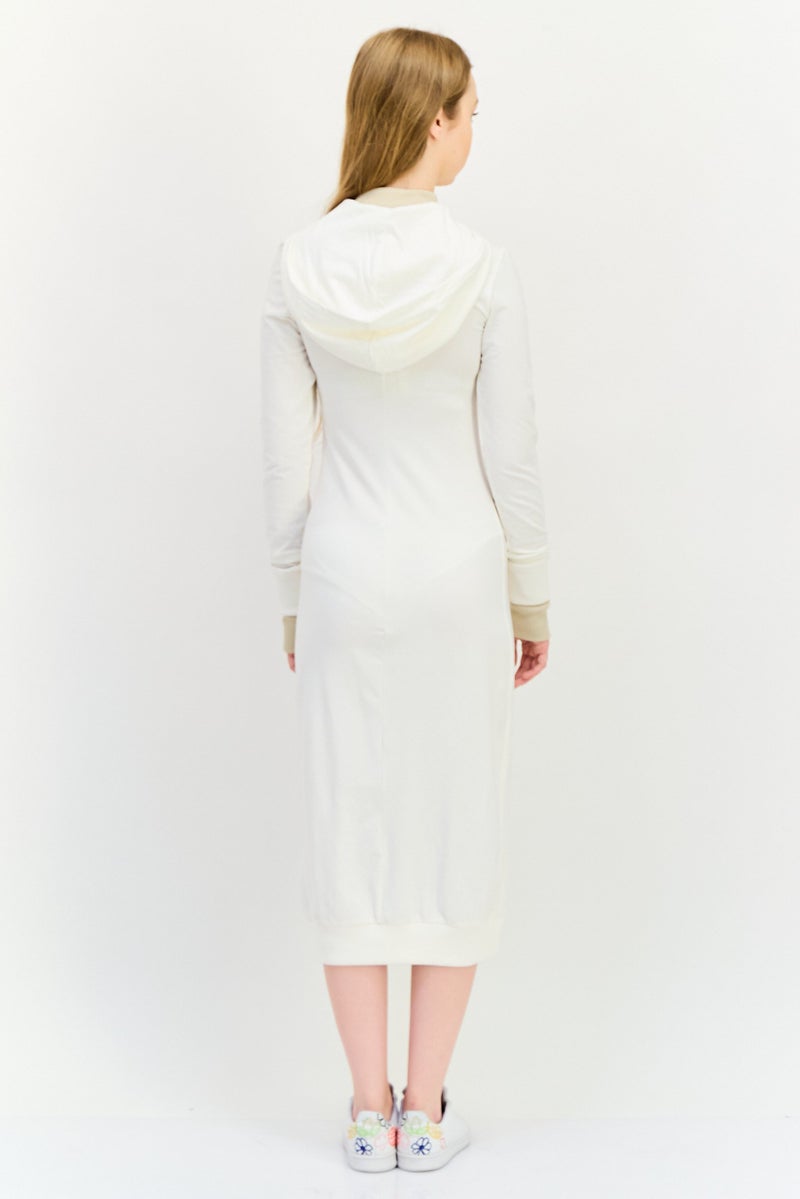 Nike Women Embroidered Logo Hoodie Dress, White - Image 4