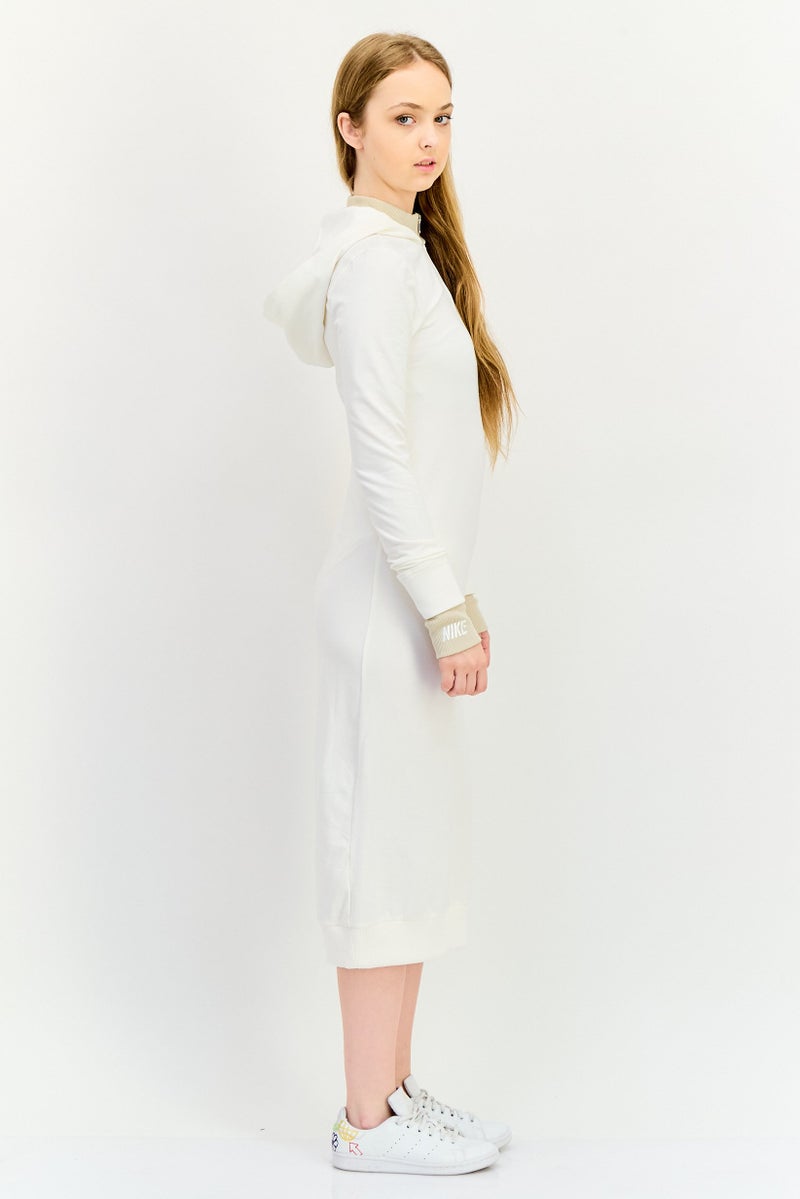 Nike Women Embroidered Logo Hoodie Dress, White - Image 3