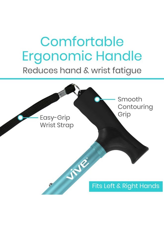 VIVE Folding Cane - Foldable Walking Cane for Men, Women - Fold-up, Collapsible, Lightweight, Adjustable, Portable Hand Walking Stick - Balancing Mobility Aid - Sleek, Comfortable T Handles (Teal)  - Image 5