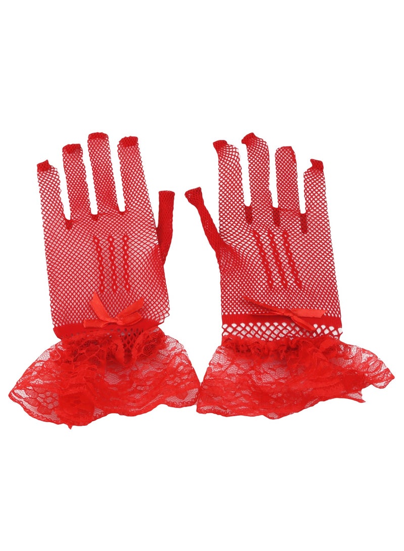 قفازات مرتدة نسائية أنيقة وقفازات صيفية قصيرة لحفلات عشاء الزفاف (حمراء) - Image 3