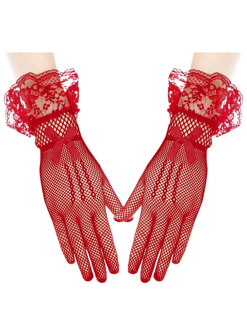 قفازات مرتدة نسائية أنيقة وقفازات صيفية قصيرة لحفلات عشاء الزفاف (حمراء) - Image 1