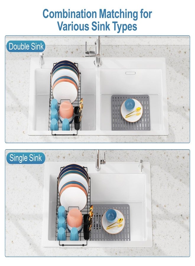 iSPECLE Expandable Dish Drying Rack with Silicone Sink Protector for Large Kitchen Sink, Rust Resistant Adjustable Dish Drainer with Tightening Knob, 12.8" W x 15.8"-20.7" L, Black - Image 4