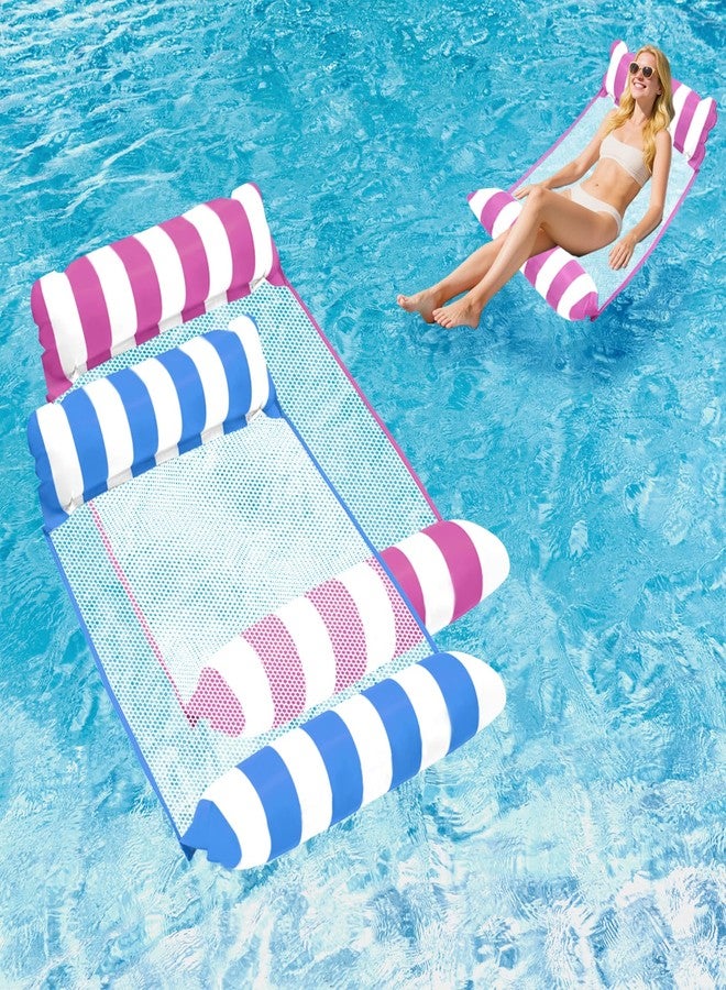 BCWATERFUNPD Pool Floats Adult - Upgraded Inflatable Mesh Floating Rafts, 4-in-1 Multi-Purpose Pool Float, Water Hammock Lounges Floaties for Parties Multi Colors (Blue+Pink) - Image 1