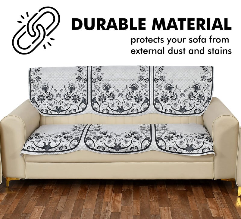 Yellow Weaves Velvet 3 Seater Quilted Sofa Cover, Floral Design, Seat & Back Cover, Color - Grey - Image 5