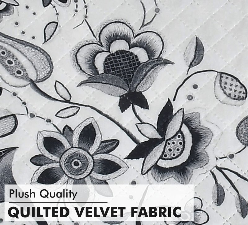 Yellow Weaves Velvet 3 Seater Quilted Sofa Cover, Floral Design, Seat & Back Cover, Color - Grey - Image 3
