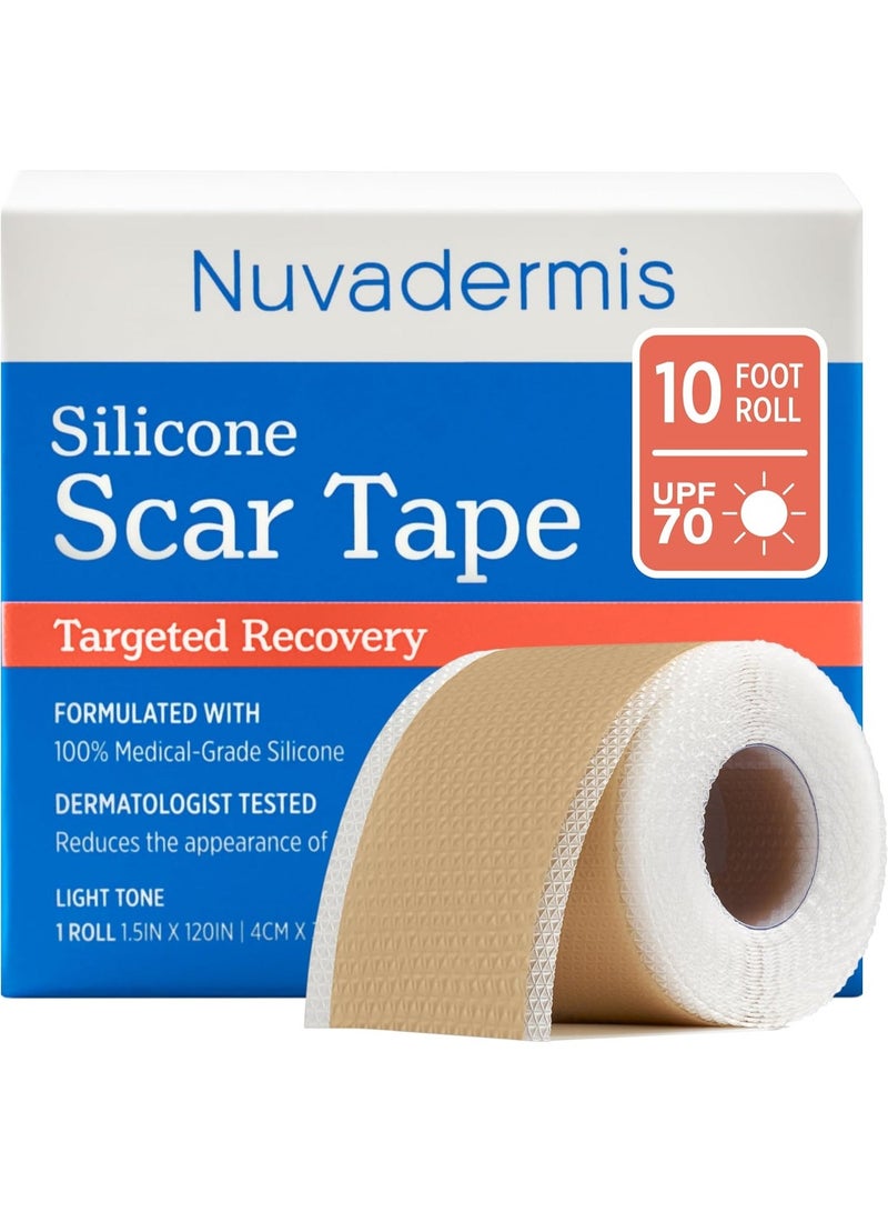 Nuvadermis Silicone Scar Tape for Surgical Scars 120" x 1.5" Roll Extra Long Medical Grade Silicone Scar Tape for C-Section, Tummy Tuck, Keloid, and Surgical Scars Reusable Tape Strips 1 Pack - Image 1