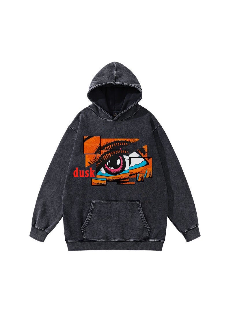 Generic - New Hiphop Green Zip Hoodie Men Urban Harajuku Anime Print Long Sleeve 30 Black Washed Old Hoodie - Image 1