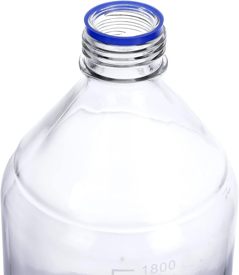 Pastein 2000 mL (2 Liter) Graduated Round Reagent Media/Storage Glass Bottle With GL45 Blue Polypropylene Screw Cap - Image 2