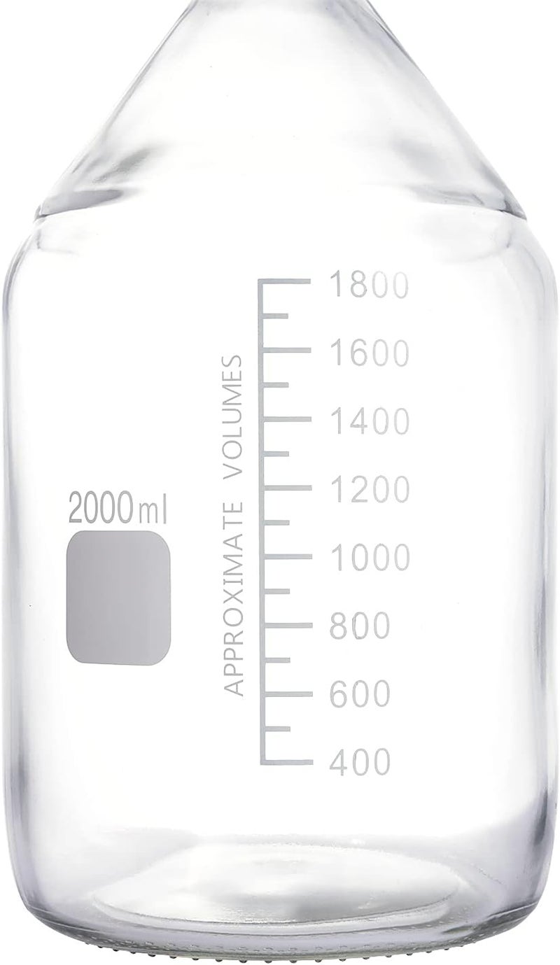 Pastein 2000 mL (2 Liter) Graduated Round Reagent Media/Storage Glass Bottle With GL45 Blue Polypropylene Screw Cap - Image 1