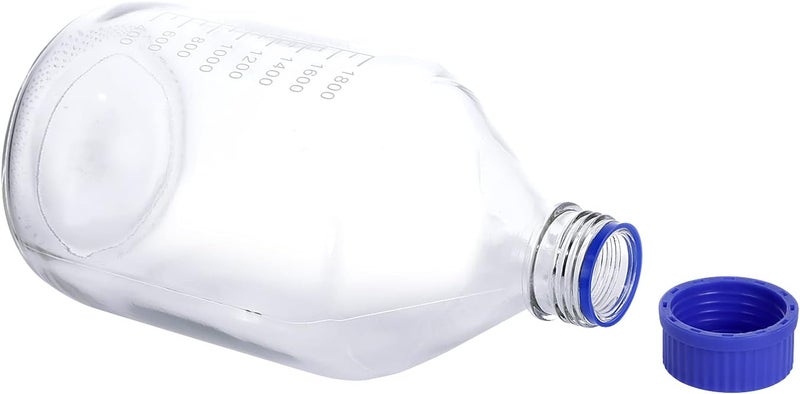 Pastein 2000 mL (2 Liter) Graduated Round Reagent Media/Storage Glass Bottle With GL45 Blue Polypropylene Screw Cap - Image 4