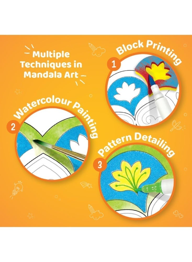 Imagimake Mandala Art Kit for Kids 8+ Years | Make 12 Unique Traditional Paintings | Stamp Art Coloring Activities with Water Brush Pen, Palette | Creative Craft Set for Boys & Girls | Ramadan Gifts - Image 4