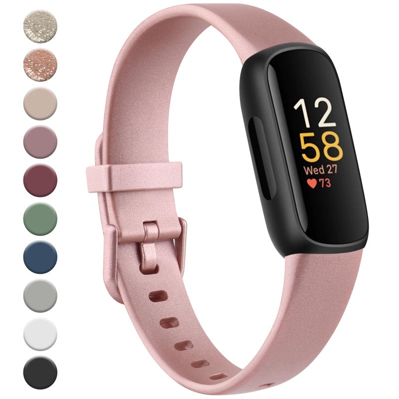Meliya for Fitbit Inspire 3 Bands Women Men, Soft Silicone Adjustable Wristband Replacement Sport Straps Compatible with Fitbit Inspire 3 Fitness Tracker (Pink Gold) - Image 1