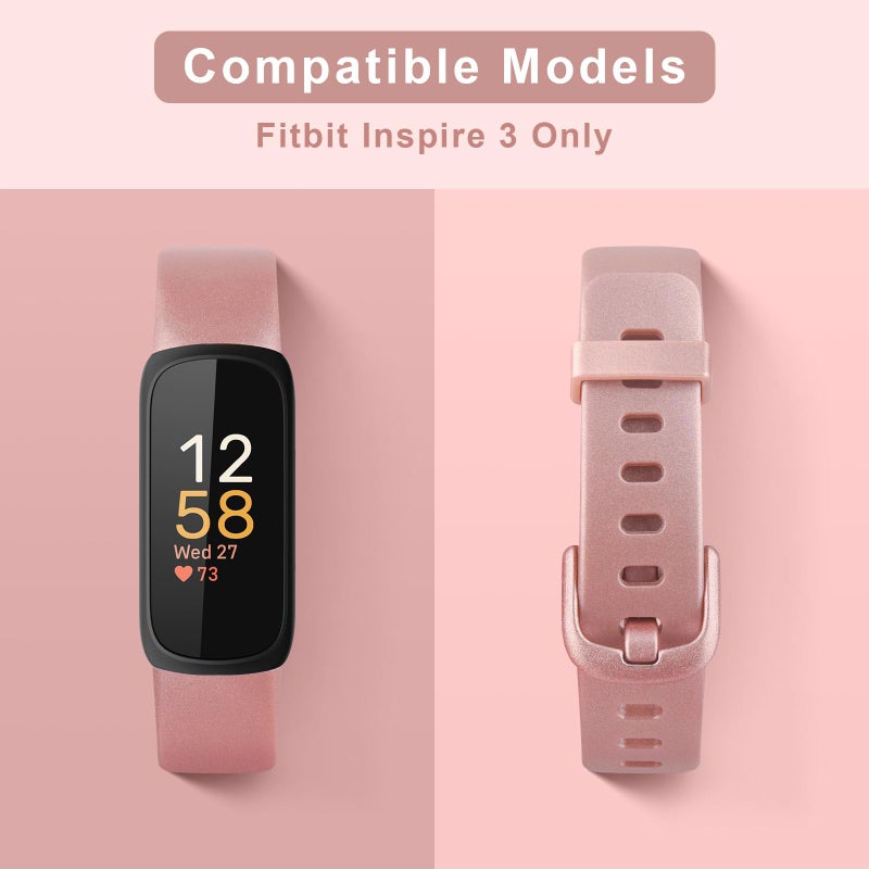 Meliya for Fitbit Inspire 3 Bands Women Men, Soft Silicone Adjustable Wristband Replacement Sport Straps Compatible with Fitbit Inspire 3 Fitness Tracker (Pink Gold) - Image 2