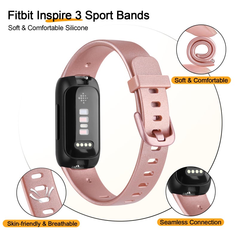 Meliya for Fitbit Inspire 3 Bands Women Men, Soft Silicone Adjustable Wristband Replacement Sport Straps Compatible with Fitbit Inspire 3 Fitness Tracker (Pink Gold) - Image 3