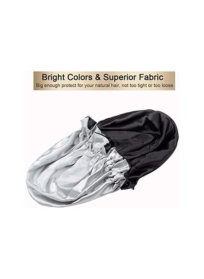 Zaboon Cap Silk Sleep Bonnets For Hair Women Satin Sleep Bonnet For Natural Hair Extra Large Double Layer Reversible Adjustable Soft Night Sleeping Cap For Women Haircare Black - Image 3