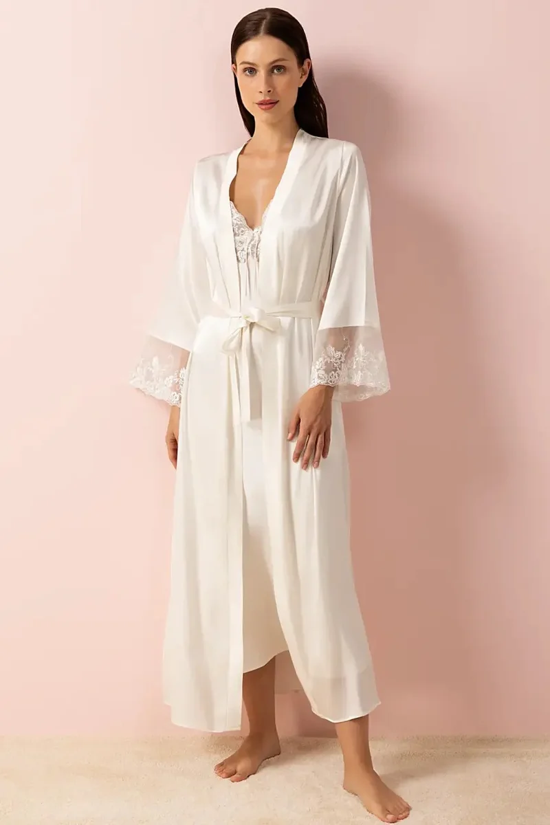 Ayyıldız 3803 Ecru Nightgown Dressing Gown Set