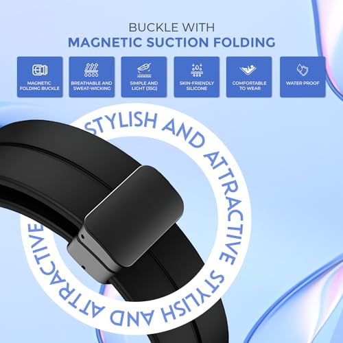 PunnkFunnk Punnk Funnk 22MM Silicone Strap with Folding Magnetic Lock Compatible with Samsung Galaxy Watch 3 45mm/ Galaxy Watch 46mm/Gear S3 Classic/Frontier Compatible All 22MM Watches(Black) - Image 3