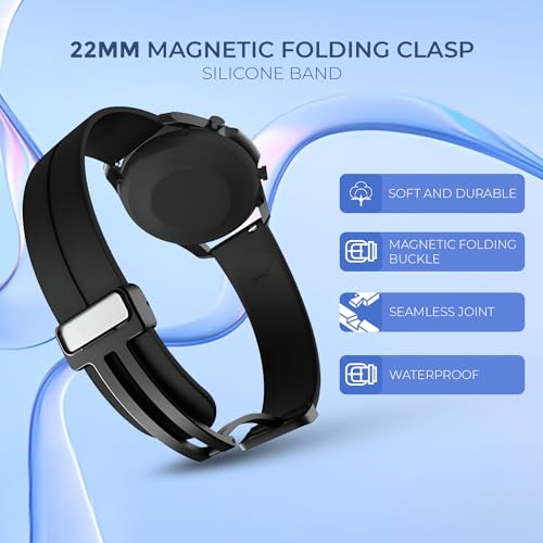PunnkFunnk Punnk Funnk 22MM Silicone Strap with Folding Magnetic Lock Compatible with Samsung Galaxy Watch 3 45mm/ Galaxy Watch 46mm/Gear S3 Classic/Frontier Compatible All 22MM Watches(Black) - Image 2