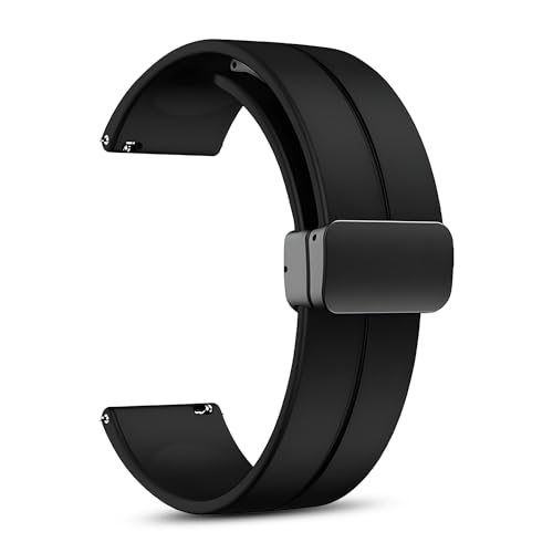 PunnkFunnk Punnk Funnk 22MM Silicone Strap with Folding Magnetic Lock Compatible with Samsung Galaxy Watch 3 45mm/ Galaxy Watch 46mm/Gear S3 Classic/Frontier Compatible All 22MM Watches(Black) - Image 1