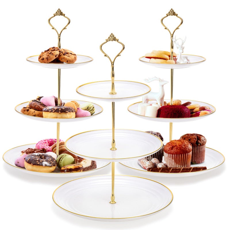 Goaste 3 Pack Tiered Cupcake Stand, Plastic Cupcake Stand Tower, 3 Tier Round Shape Dessert Serving Tray, White Cookie Candy Buffet Stand for Tea Party, Baby Shower, Wedding, Birthday, Christmas - Image 1