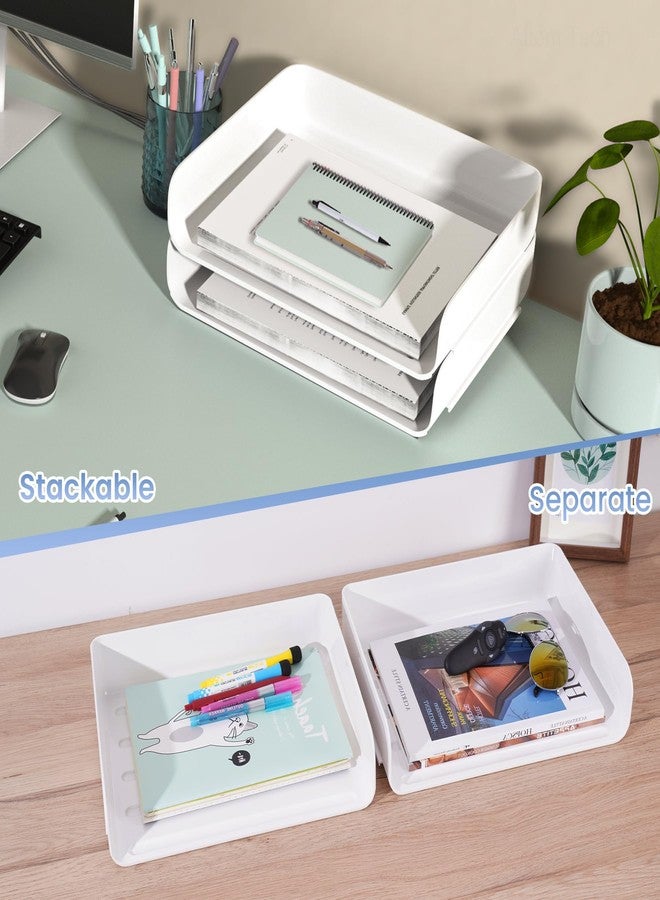 Tomorotec Desk Letter Tray Set, A4 Size White Stackable Document Organizer Office Desktop File Paper Holder Book Storage Rack Side Load Anti-Skid Stacking Support Convex Bottom (2X Landscape) - Image 2