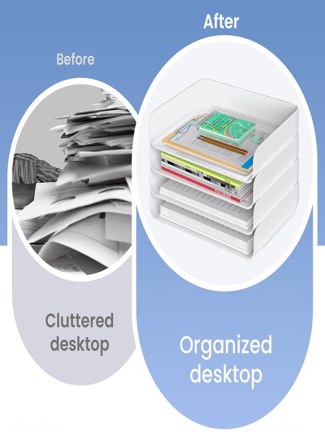 Tomorotec Desk Letter Tray Set, A4 Size White Stackable Document Organizer Office Desktop File Paper Holder Book Storage Rack Side Load Anti-Skid Stacking Support Convex Bottom (2X Landscape) - Image 3